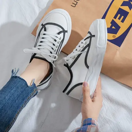帆布鞋女2021年夏季新款韩版ulzzang潮夏小众原创百搭平底小白鞋商品大图