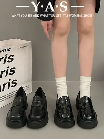 黑色厚底小皮鞋女2024年春季新款复古英伦风百搭粗跟乐福鞋ins潮图片