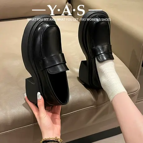 法式厚底复古黑色乐福单鞋女鞋子2024新款春季黑色英伦风小皮鞋潮图片