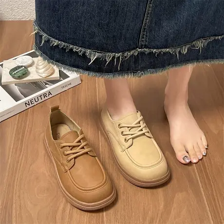 休闲平底乐福鞋女2024新款春秋季配裙子单鞋通勤英伦风复古小皮鞋商品大图