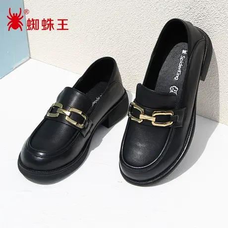 蜘蛛王断码清仓正品女鞋真皮2022秋商场新款乐福鞋小皮鞋女金属扣图片