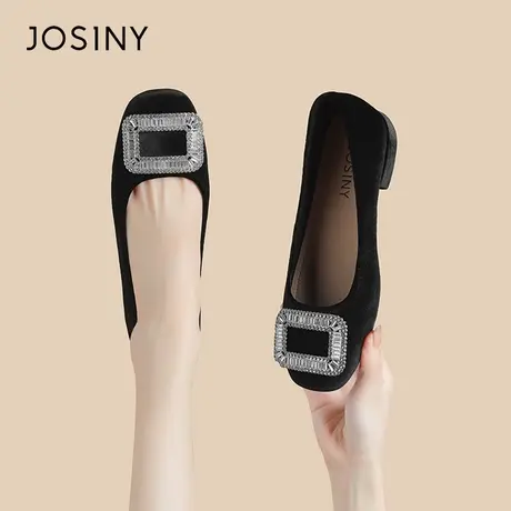 Josiny/卓诗尼单鞋女2024新款春季超火气质黑色水钻一脚蹬女鞋子商品大图