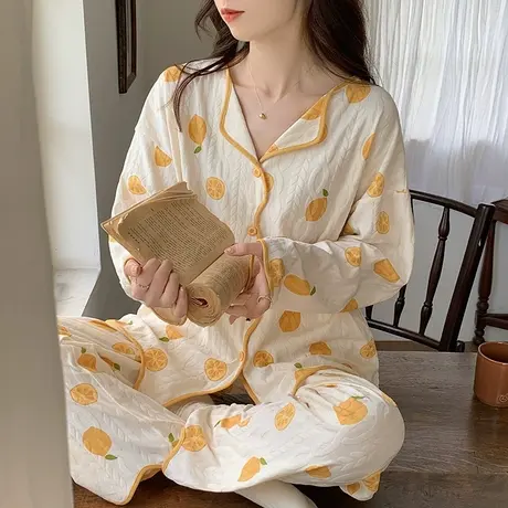 南极人睡衣女纯棉春秋款长袖长裤甜美网红风家居服套装可外穿新款图片