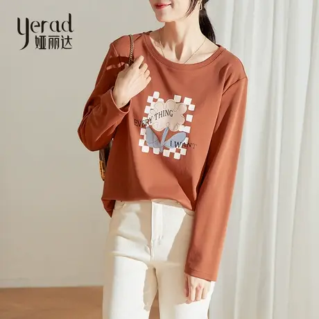 娅丽达卫衣2023年新款女设计感印花宽松大码春季上衣圆领长袖T恤图片