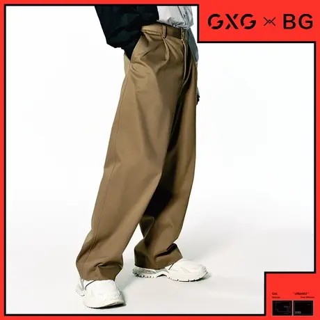 【新款】GXG男装 夏季卡其色直筒休闲裤男士长裤子10C102004E商品大图