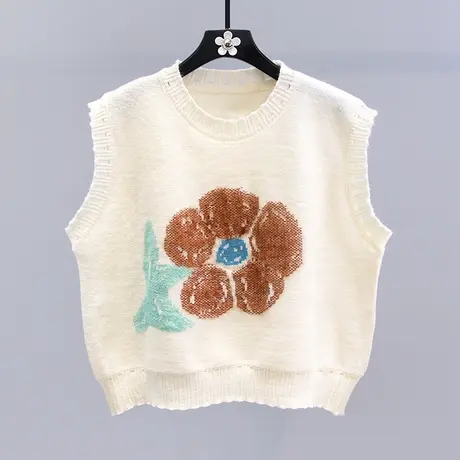 日系甜美学院风提花针织马甲女秋冬2023新款宽松外穿短款毛衣背心图片