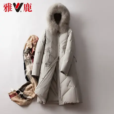 雅鹿大狐狸毛领羽绒服女中长款2022冬季新款气质连帽宽松保暖外套商品大图