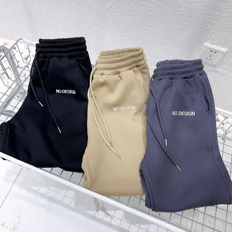 韩版刺绣字母高腰加绒休闲卫裤女秋冬款束脚运动哈伦裤子保暖大码图片