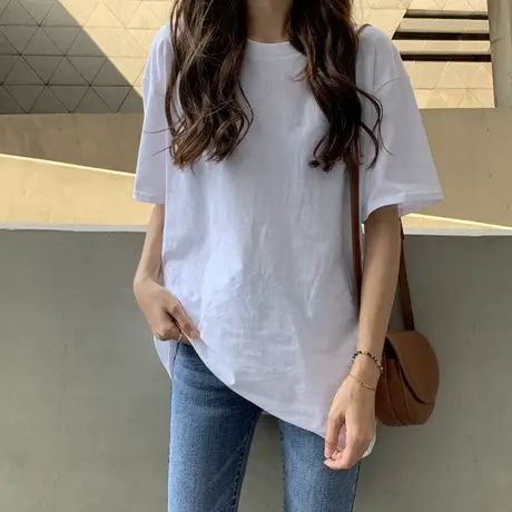白色短袖T恤女装潮ins春夏季2023年新款宽松学生内搭打底衫上衣服图片