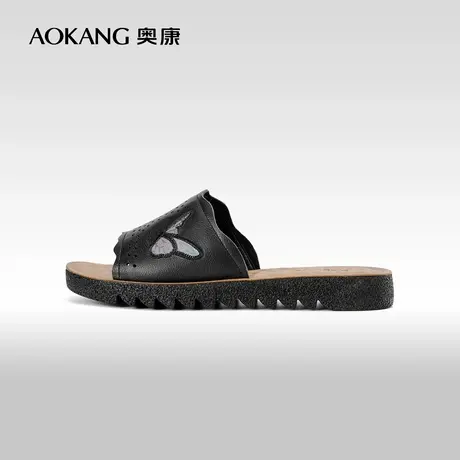 奥康女鞋 夏季新款真皮防滑平底中老年拖鞋舒适妈妈奶奶拖鞋商品大图
