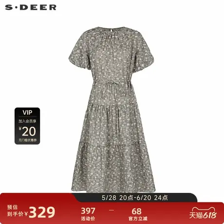 sdeer圣迪奥女装清新圆领碎花收腰泡泡袖连衣裙S242Z12M4图片