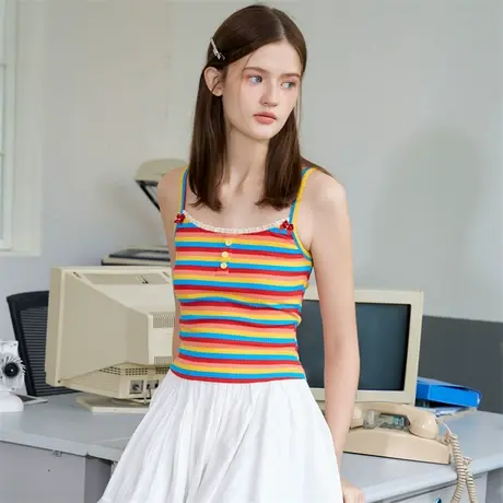 a02彩虹减龄美式辣妹外穿吊带2025春季休闲打底女式背心图片