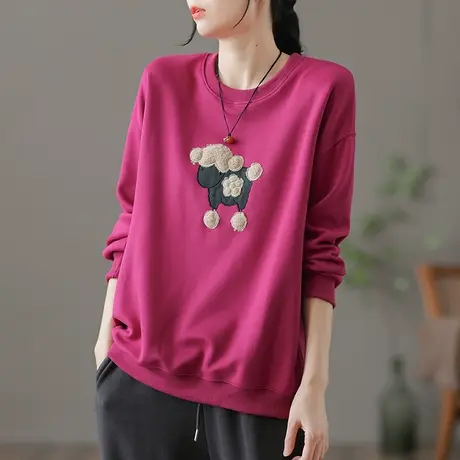 dza 文艺复古纯棉卫衣女士2023秋季新款宽松上衣百搭长袖短款外套图片