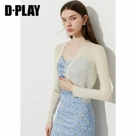 DPLAY【惠品】2025年夏季新款白色针织开衫女仿亚麻漂亮蕾丝上衣图片