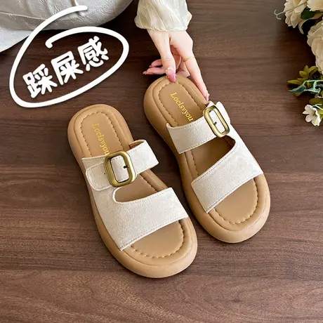 真皮凉拖鞋女士夏季外穿大码41一43宽松孕妇鞋软底半拖妈妈凉鞋子图片