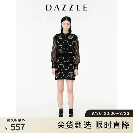 DAZZLE地素奥莱春季设计感小众黑色上衣针织衫无袖马甲背心毛衣女商品大图
