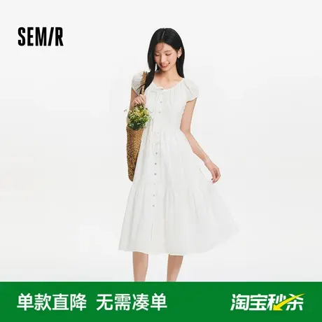 [商场同款]森马连衣裙女圆领蝴蝶结复古浪漫2025新款夏度假中长裙图片