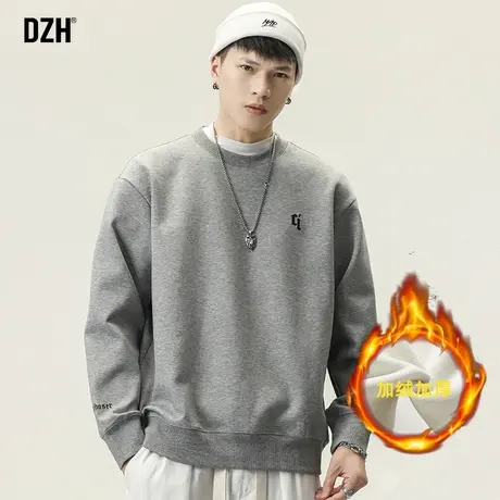 男士重磅加绒加厚卫衣男秋冬款灰色美式内搭长袖冬季外套2023新款商品大图