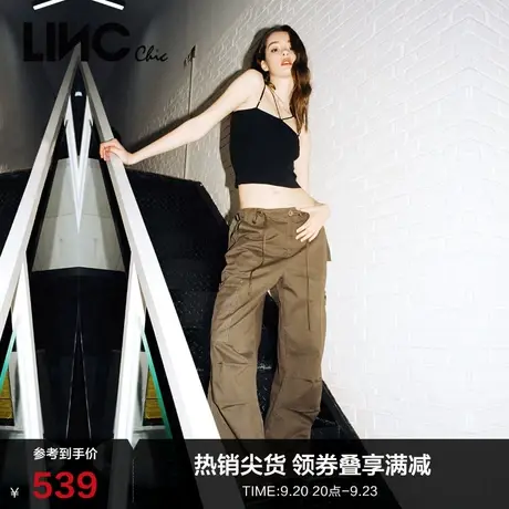 LINCCHIC金羽杰裤子2023新款休闲工装风直筒阔腿长裤女S232PA095Y图片