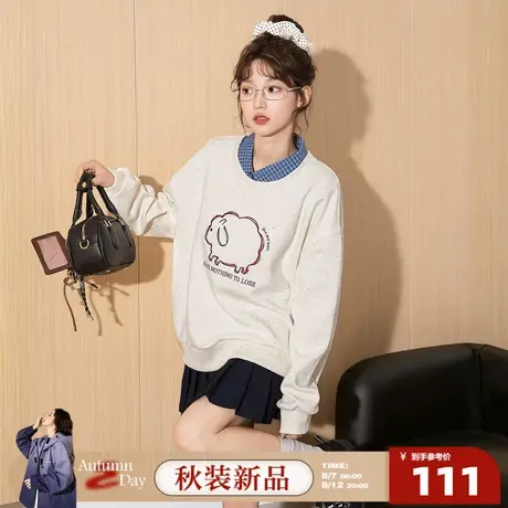 8.7/0点 上新唐狮2025秋新款女卫衣圆领卡通印花套头卫衣百搭洋气图片