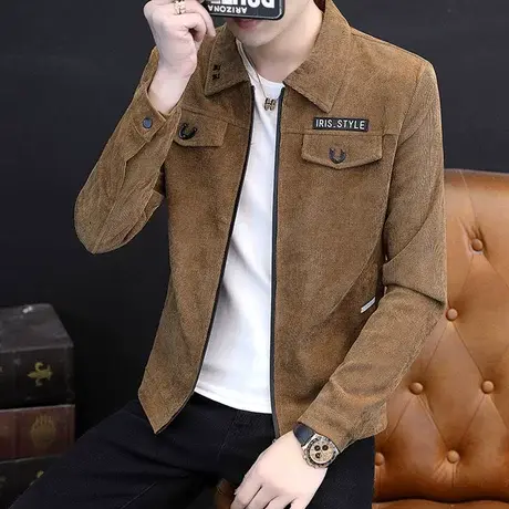 灯芯绒外套男士春秋新款潮流复古工装夹克潮牌ins青少年休闲春装商品大图