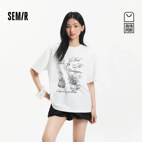 [商场同款]森马短袖T恤女中长款纯棉2025新款夏oversize上衣小众商品大图