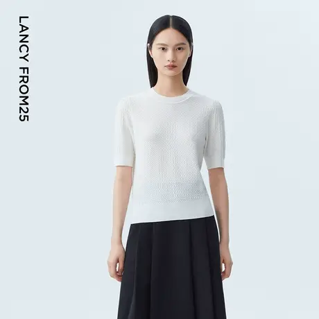 LANCY/朗姿2023秋季新款短袖套头针织衫女高级感修身显瘦高端上衣商品大图