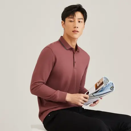 雅戈尔奥莱 男装火山岩秋新款商务休闲翻领保暖长袖T恤商品大图