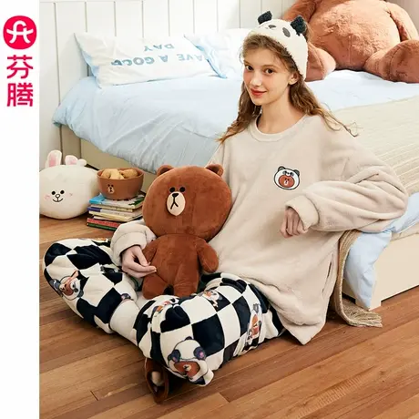 芬腾睡衣女秋冬季珊瑚绒套装可爱布朗熊加绒加厚保暖加大码家居服商品大图