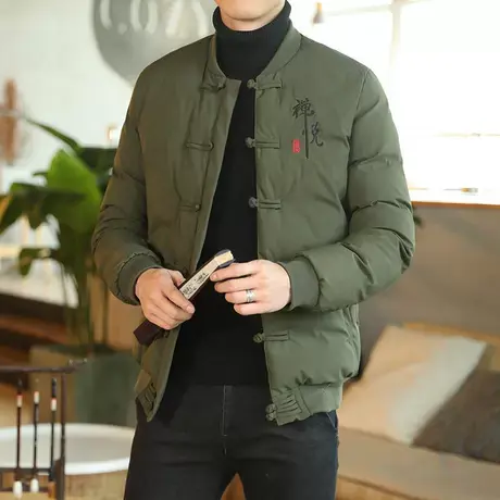 冬季棉衣男中国风复古盘扣上衣服保暖民族风中式中文汉字刺绣棉袄图片