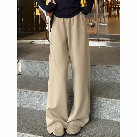 春秋直筒显瘦运动休闲针织卫裤女垂感灰色高腰宽松阔腿休闲裤商品大图