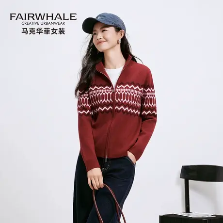马克华菲费尔岛立领拉链毛衣外套女秋2025新款高级感外穿针织开衫图片