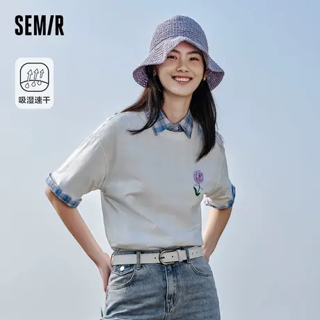 森马短袖T恤女吸湿速干刺绣印花宽松花朵夏装甜美温柔XY商品大图