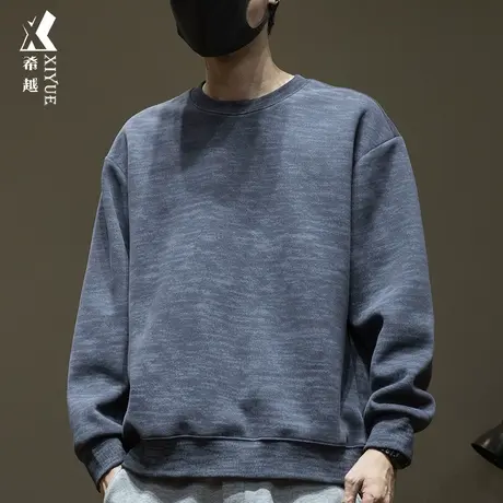 希越350g双面棉卫衣男士重磅圆领打底衫秋季宽松大码加绒加厚男装图片