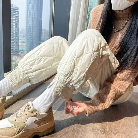 羽绒裤女外穿时尚2023年秋冬新款高腰宽松加厚棉裤保暖束脚灯笼裤图片