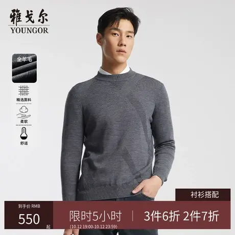 【可机洗全羊毛】雅戈尔秋冬季男士保暖毛衣商务休闲圆领羊毛衫男商品大图