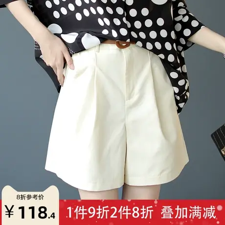 宝诗黎时尚腰带休闲裤高腰宽松直筒短裤女新款2023薄款夏季裤子潮图片