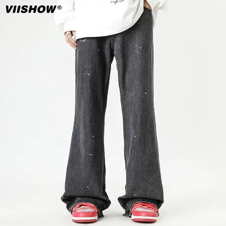 VIISHOW直筒牛仔裤男款春秋季美式潮牌水洗做旧垂感阔腿休闲长裤商品大图