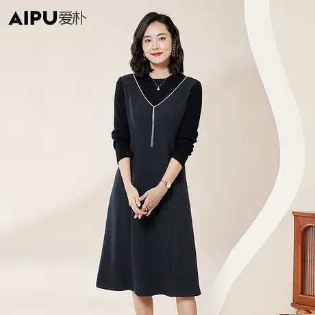 爱朴2023秋冬季新款大码女装胖mm冬装高级感胖妹妹时尚显瘦连衣裙商品大图