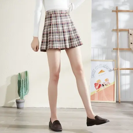 唐狮春秋半身裙新款百褶裙女百褶裙女夏百搭格子短裙图片
