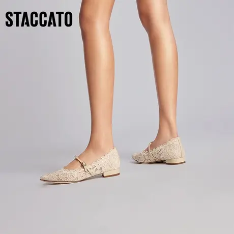 思加图新款蕾丝鞋法式女玛丽珍鞋尖头平底单鞋9A904AQ3商品大图