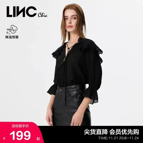 LINCCHIC金羽杰衬衫女甜酷复古宫廷感大翻领衬衫上衣女S222BL262图片
