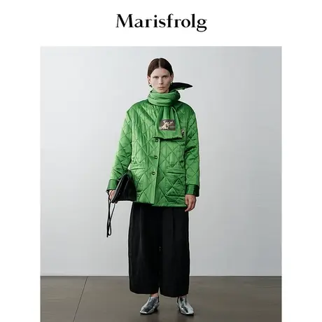 【商场同款】玛丝菲尔冬新款果绿色宽松轻薄菱格双面穿外套商品大图