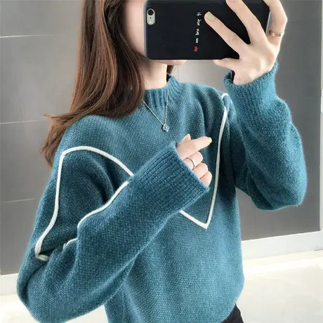 5253女士毛衣新款爆款宽松外穿慵懒风加厚套头半高领韩版内搭图片