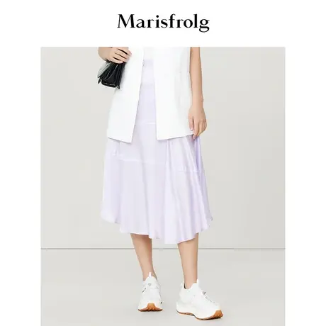 【商场同款】玛丝菲尔2023年夏季新款淡紫色弧形圆摆修身半身裙商品大图