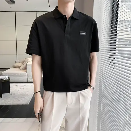夏季男polo衫t恤短袖个性翻领半袖潮牌潮流时尚简约休闲纯色体恤商品大图