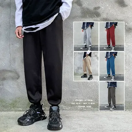 加绒加厚春秋潮牌运动卫裤男韩版潮流宽松直筒束脚哈伦裤青年长裤商品大图