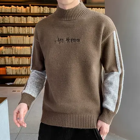 男士半领毛衣ins潮牌上衣2022秋冬新款学生潮流加厚针织衫线衣服商品大图