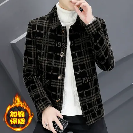 冬天男士短款加棉外套新款毛呢风衣金貂绒夹克加厚保暖呢子男装潮商品大图