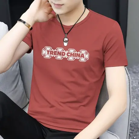 莫代尔短袖t恤男装圆领上衣服夏季冰丝速干凉感半袖字母印花体恤商品大图